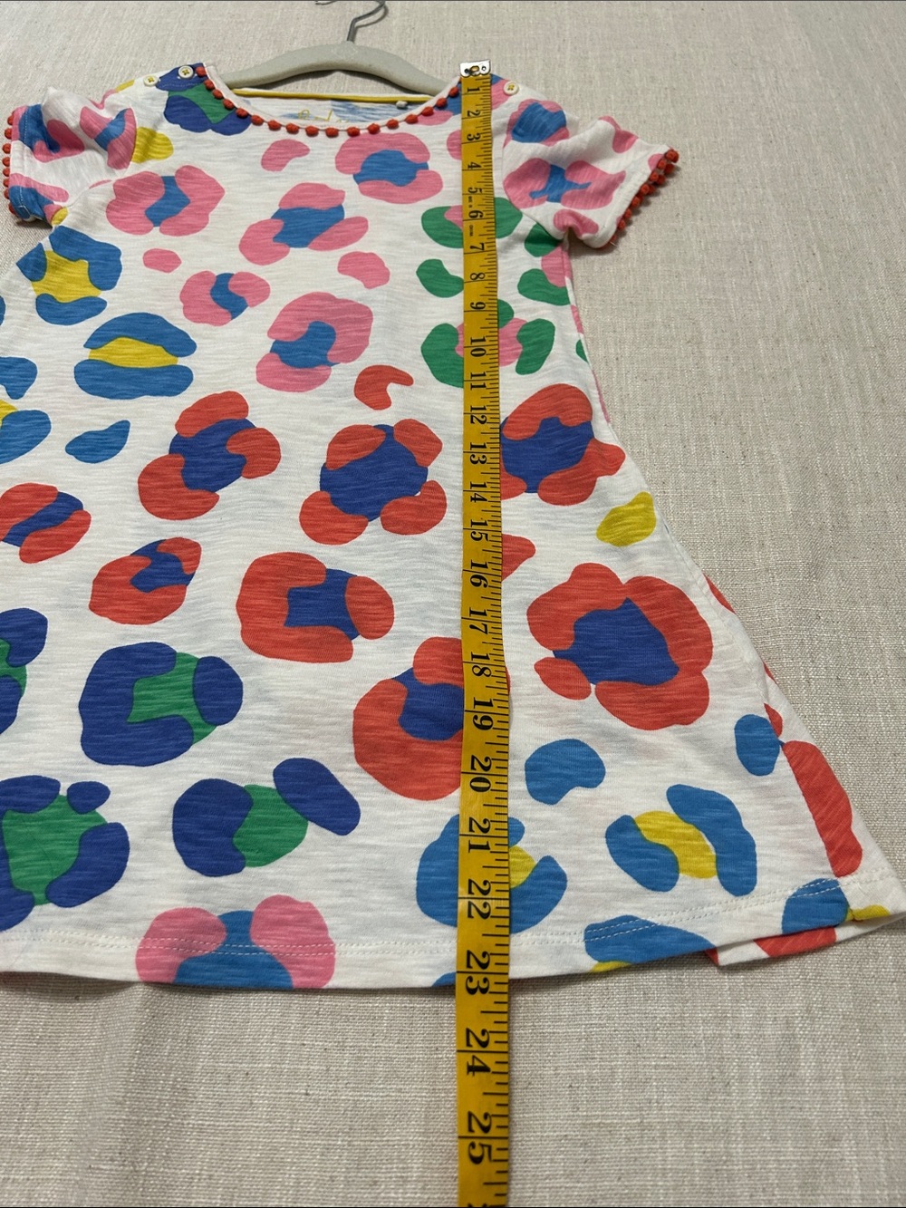 Boden Girls Dress Multicolor Abstract Short Sleeve With Pom Pom Detail Playful - Picture 8 of 11